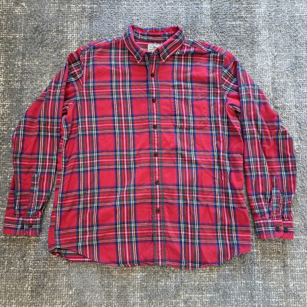 L.L.Bean Traditional Fit Red Plaid Flannel Front Button Shirt Mens L Regular